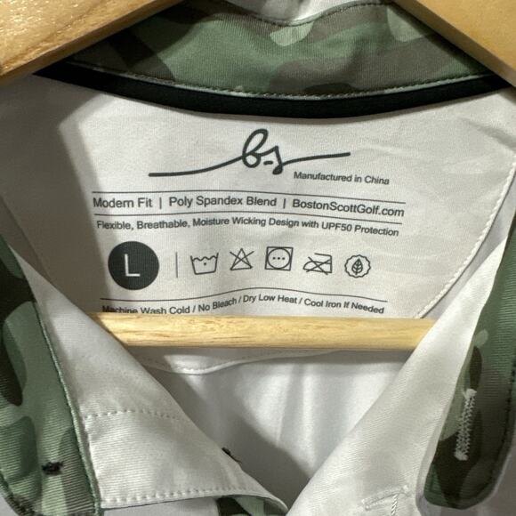 Boston Scott Golf Polo Men’s Size L White‎ Camo Print NWT - Picture 2 of 3